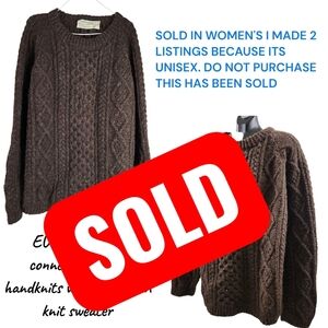 Vintage Connemara Aran handknits wool fisherman knit sweater Brown Men's L - XL